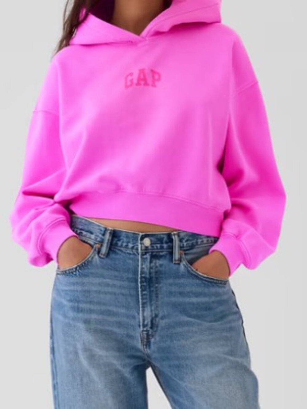 Women's Size XS Gap Vintage Soft Crop Logo Hoodie, Neon Pink, Like New!